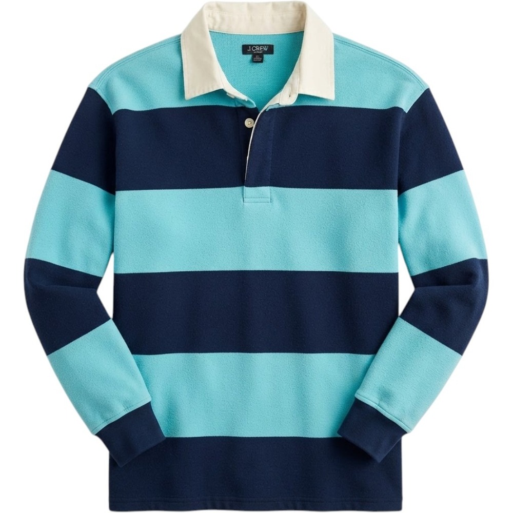 J.Crew Rugby Shirt Women Small Blue Striped Long Sleeve Cotton French Terry